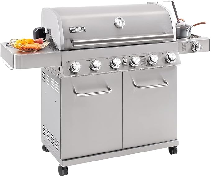 Monument Grills 77352 6-Burner Stainless Steel Cabinet Style Propane Gas Grill with Smoke Box(2 Items)