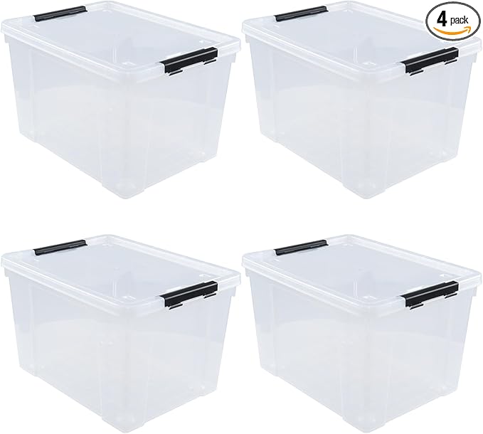 4-Pack 50 L Clear Plastic Storage Bin Large Clear Latch Box with Wheels