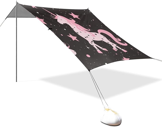 ALAZA Cute Pink Unicorn Silhouette Animal Leopard Dots Stars Beach Tent Sun Shelter Portable Canopy Sunshade for Outdoor Camping Picnics Backyard Fun 10x9 ft