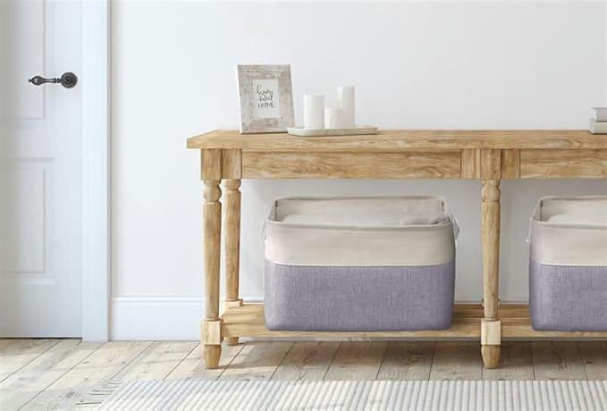DECOMOMO Storage Baskets for Shelves - Fabric Storage Bins Linen Closet Organizers and Storage (Purple &amp White Large - 3 Pack)