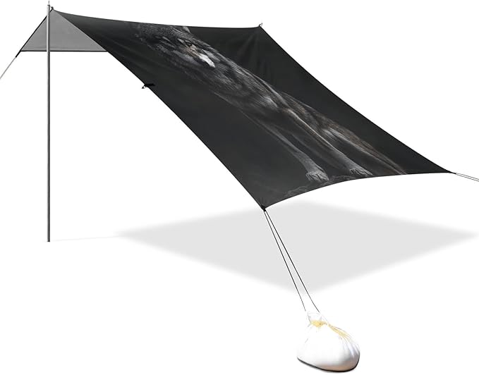 ALAZA Cool Wolf Beach Tent Sun Shelter UPF50+ Protection Beach Shade Canopy w/ 4 Sandbags for Outdoor Camping Fishing Backyard Fun Picnic 10x9 ft