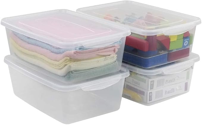 Farmoon 14 Quart Clear Storage Bin Plastic Latch Containers/Boxes with Lid 4 Packs