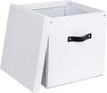 Bigso Logan Storage Box KD | Storage Cubes with Lid for Shelves and Cubical Room Organizers | Collapsible Storage Cube with Leather Handle for Organization | 12.4’’ x 12.4’’ x 12.2’’ | White