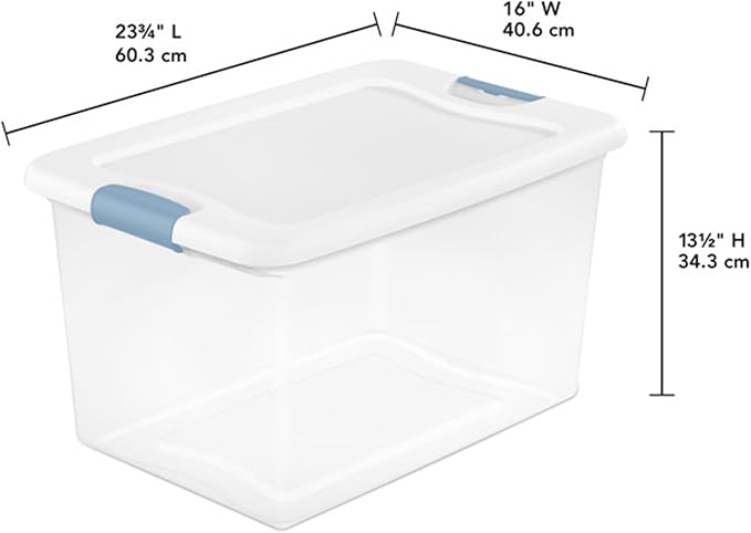 Sterilite 12 Pack Latching Box Under Bed Storage Bins with Lids Clear Plastic 64 Quart - Heavy-Duty Organizing Containers for Closet Bathroom and Office