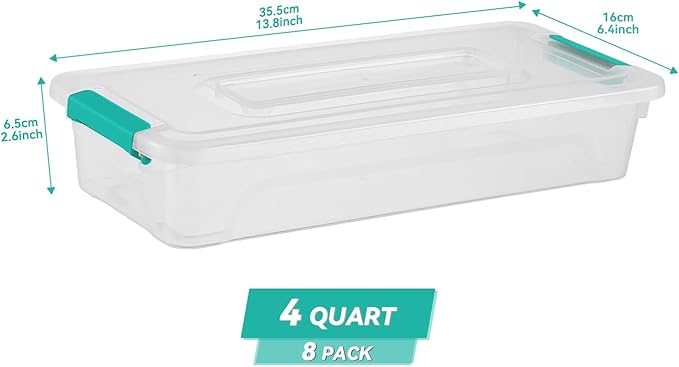 Clear Plastic Storage Bins with Lids Stackable Storage Box for Crafts Supplies (Small 8Pack Green)