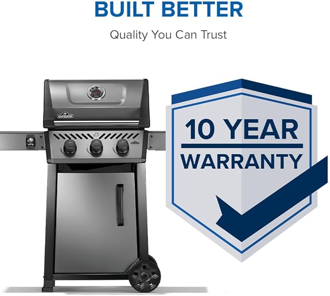 Napoleon Freestyle 365 Propane Gas Outdoor Grill Graphite Grey – 3-Burner BBQ with Porcelain Coated Cast Iron Iconic WAVE™ Cooking Grids