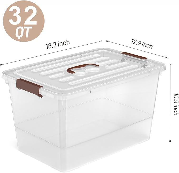 32 QT Plastic Storage Bins with Lids Large Stackable Storage Containers for Organizing Clear Storage Box for Laundry Closet Kitchen.5 Packs