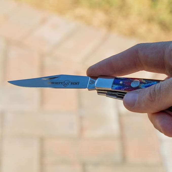 WHISKEY BENT HAT CO. Traditional Trapper Folding Pocket Knife 4.125 Closed Length 440C Stainless Steel Blades (Southwest Starburst)
