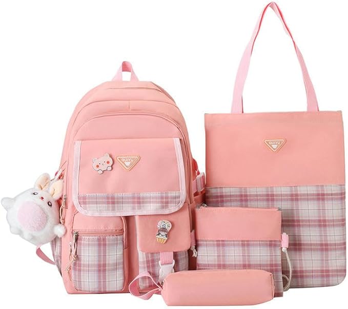 Rucksack Shoulder Bag Small Fresh Plaid Large Capacity Backpack Four Pieces Backpack Fashion Shoulder Bag Handbag