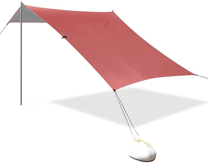 Indian Red Foldable Beach Tent UPF50+ Protection Easy Setup Sun Shelter with Sandbags &amp Sand Shovel for Camping Trips Fishing Backyard Fun or Picnics