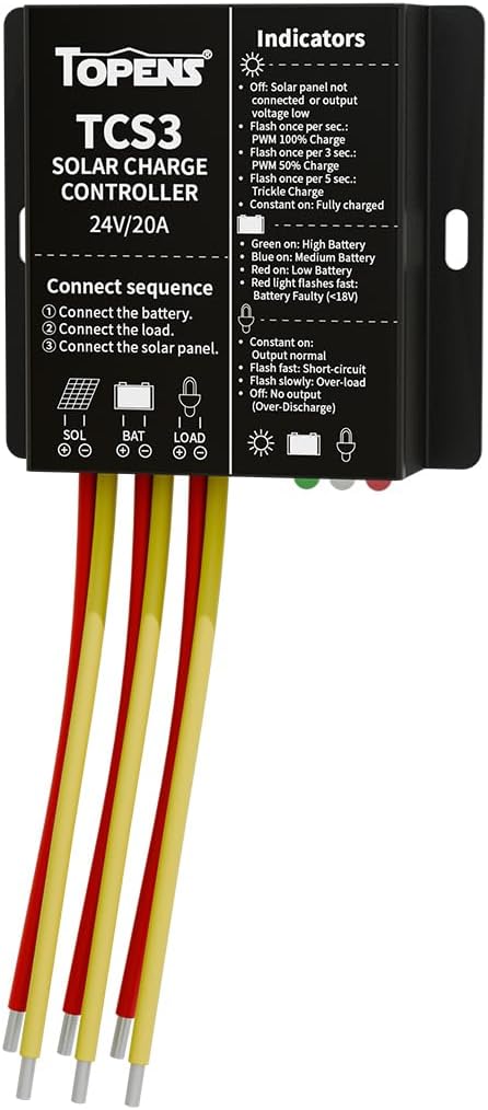 TOPENS TCS3 Solar Charge Controller Waterproof Solar Panel Battery Regulator for Solar Automatic Gate Opener Boat Yacht RV Caravan Golf Car Street Lamp Garden Light and Farm Equipment