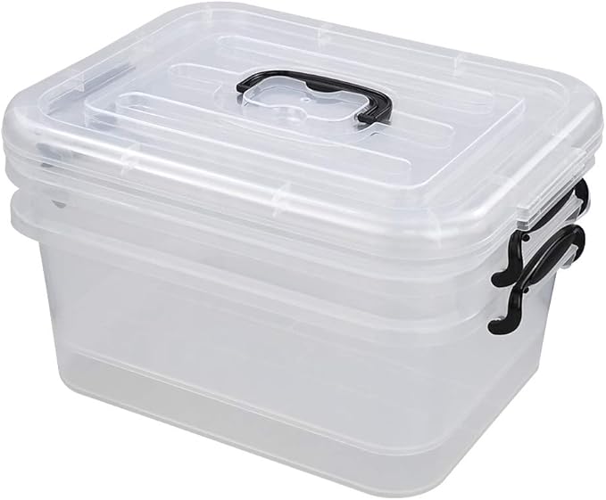 8 Liter Plastic Storage Box 2-Pack Clear Storage Bins with Handles