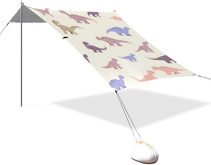 ALAZA Doodle Dinosaurs Dino Beach Tent Sun Shelter UPF50+ Protection Beach Shade Canopy w/ 4 Sandbags for Outdoor Camping Fishing Backyard Fun Picnic 10x9 ft