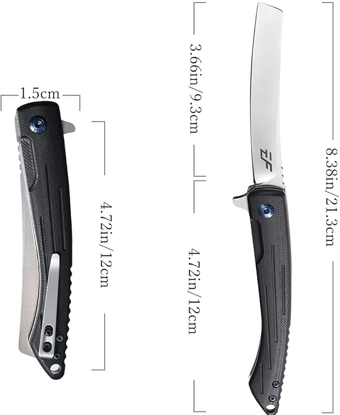 Eafengrow EF944 EDC Folding Knife D2 Steel Blade G10 Handle Reliable Locking Ball Bearing Flipper Knifes for Camping Survival Hiking (Black)