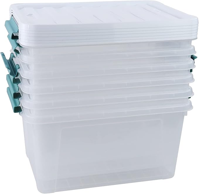 20 Quart Stackable Plastic Storage Bins with Lids 6 Pack Durable Nestable Containers Clear Latching Storage Box