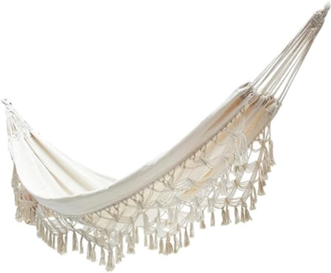 Portable Hammock Portable Hammock Can Bear 150kg Cotton Fabric Swing for Patio Porch Garden Backyard Use Tassel Hammocks for Backpacking Beach (Color : White Size : 240 * 150cm)