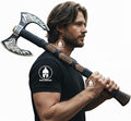 DARK WARRIOR- Handmade Viking Double Headed Axe Real Battle Two Sided Twin Blade Axe with Solid Handle Leather Sheath Best Gift for Him Viking Lover.