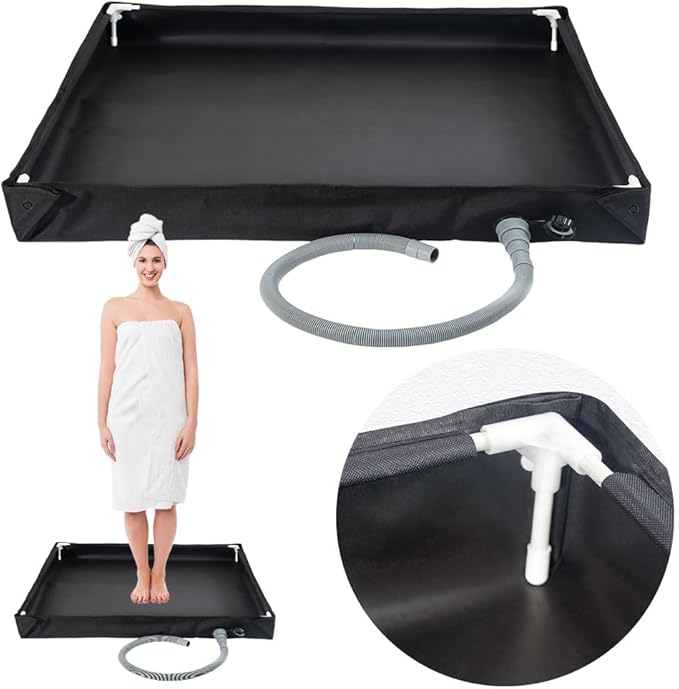 Portable Shower Pan with Drain Hose Foldable Shower Base Camping Shower Tent Floor Base for RV Outdoor Camping Shower Beach Pet Bath