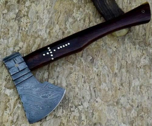Axe Damascus Steel 16 Rose Wood Handle Axe/Hand Forged Woodsman Axe