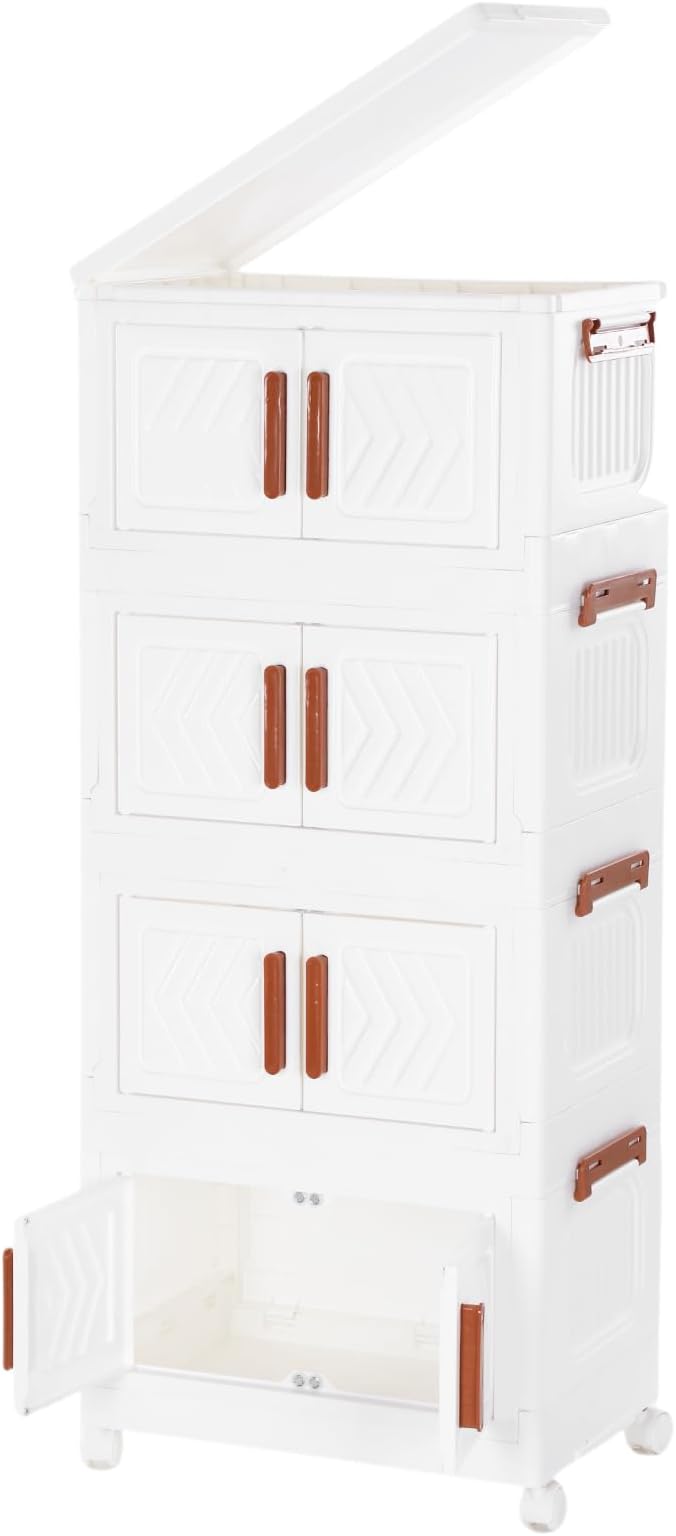 4 Tier Stackable Storage Bins with Lids &amp Magnetic Doors Plastic Collapsible Storage Bins with Wheels Stackable Storage Containers Organizers Cabinet for Entryway