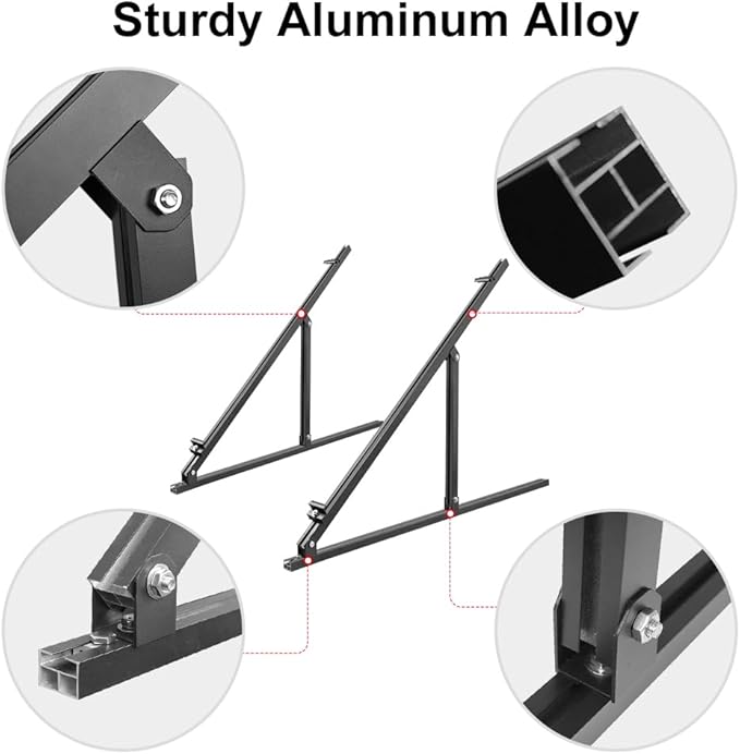 Dokio 50in Adjustable Solar Panel Mount Brackets with Foldable Tilt Legs on Any Flat Surface for RV Roof Boat Any Off-Grid Systems