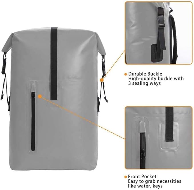 qiuqiu Waterproof Dry Bags Backpack 40L Heavy Duty Roll-Top Closure Travel Backpack for Boating Beach Kayaking Skiing Fishing Camping Swimming