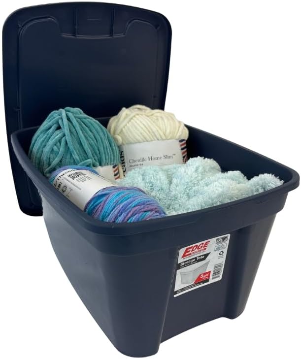 Edge Plastics 5 Gallon Classic Storage Tote 6 Pack durable storage in for home or garage with secure snap lid designed for stacking (6 Ink 5 Gallon)