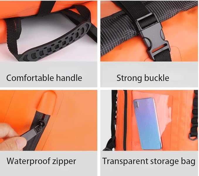 Waterproof Dry Bag Kayaking Backpack 25L Kayak Roll Top Drybags with Splash-Proof Zippered Pocket for Boating Camping
