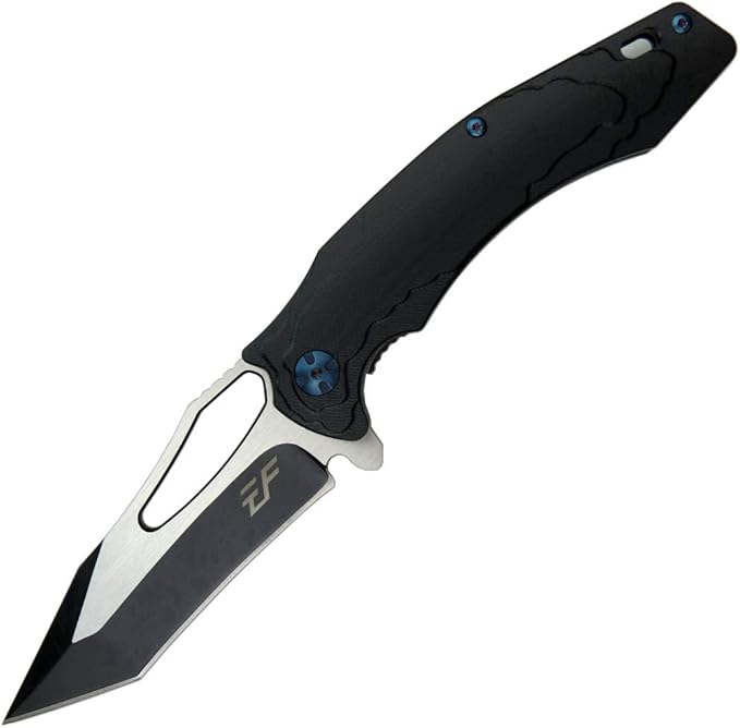 Eafengrow EF915 Folding Knife D2 Steel Blade with Black-Oxide Coating G10 Handle with Ball Bearing Safe Open Flipper Knife Locking Liner and Pocketclip for Camping Work (Black)