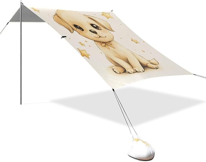 ALAZA Cute Puppy Dog with Stars Beach Tent Sun Shelter Portable Canopy Sunshade for Outdoor Camping Picnics Backyard Fun 10x9 ft