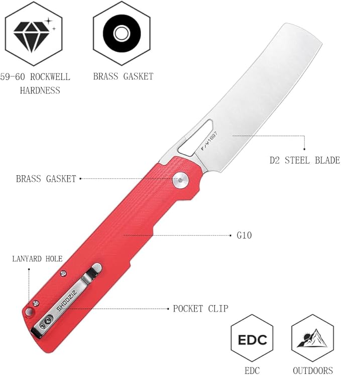D2 Steel Outdoor Folding Knife Camping Chef Knife for Man G10 Handle with Pocket Clip. 4.01 Pocket Knife for Outdoor Cooking Fishing Hiking &amp EDC. 59-60 HRC Satin Blade. XUN119A-RGS