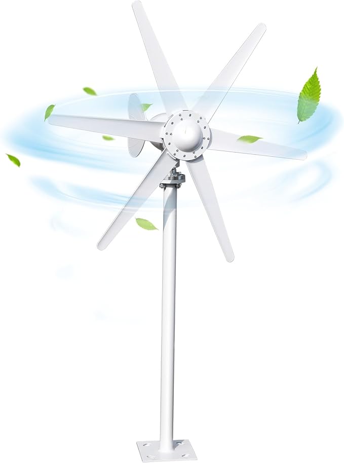 800W Wind Turbine Generator Kit 6-Blade 12V/24V Wind Energy System Durable Electromagnetic Power Generator for Home RV and Off-Grid Use White