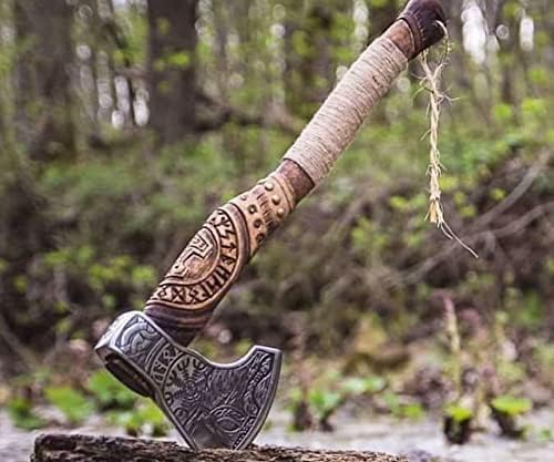 Custom Handmade Carbon Steel Viking AxeValentine's Day Gift Birthday Gift for him Leather Wrapped Handle and Leather Sheath (KH-005)