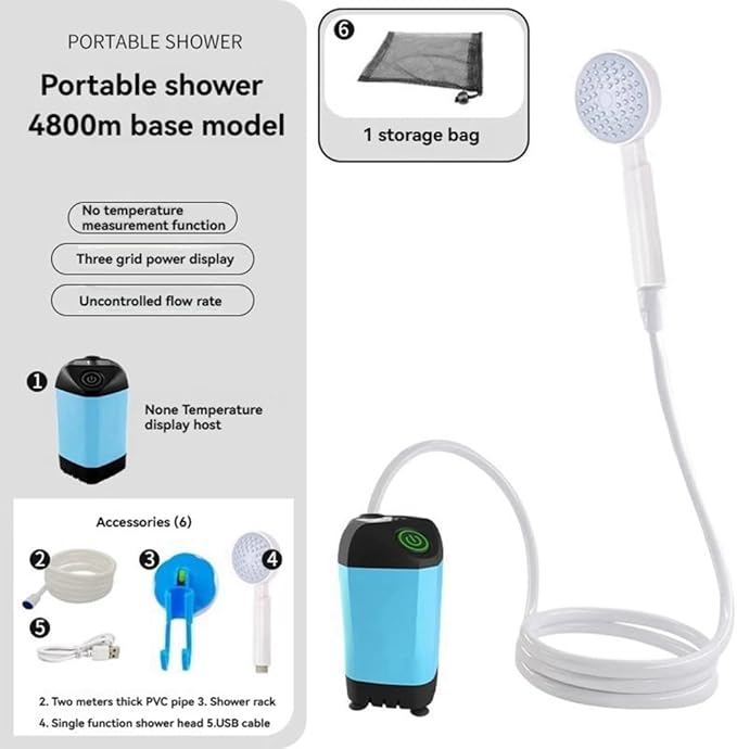 Blue 4800mAh Bathing Artifact Simple Electric Shower in Field Dormitory Rural Household Shower Uncontrollable Velocity