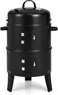 HAPPYGRILL 3-in-1 Charcoal Smoker Grill Outdoor Vertical Charcoal Smoker with Built-in Thermometer &amp Adjustable Vent System 2-Layer Separable BBQ Grills for Camping &amp Family Cooking