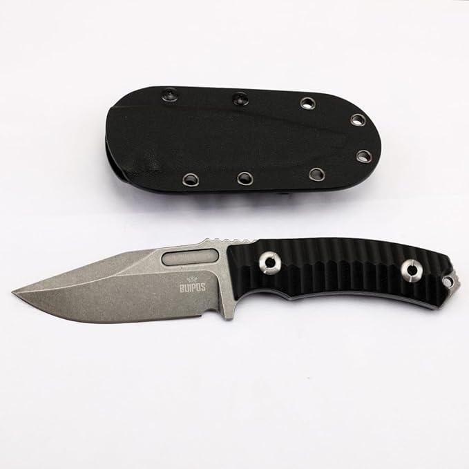 BD02 Fixed Edge Knife 22.9CM Stainless Steel Blade G10 Handle Full Edge EDC Tool Straight Knife for Work Camping Survival (Stone Wash Black Stone Wash White) (Black handle and black blade)