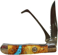WHISKEY BENT HAT CO. Trapper Folding Pocket Knife with Hoofpick 4.125 Closed Length 440C Stainless Steel Blades (Turquoise River)