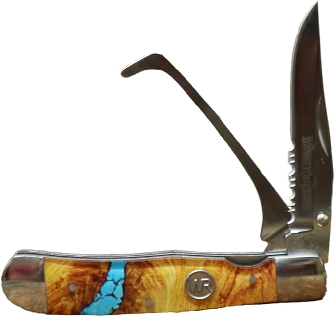 WHISKEY BENT HAT CO. Trapper Folding Pocket Knife with Hoofpick 4.125 Closed Length 440C Stainless Steel Blades (Turquoise River)