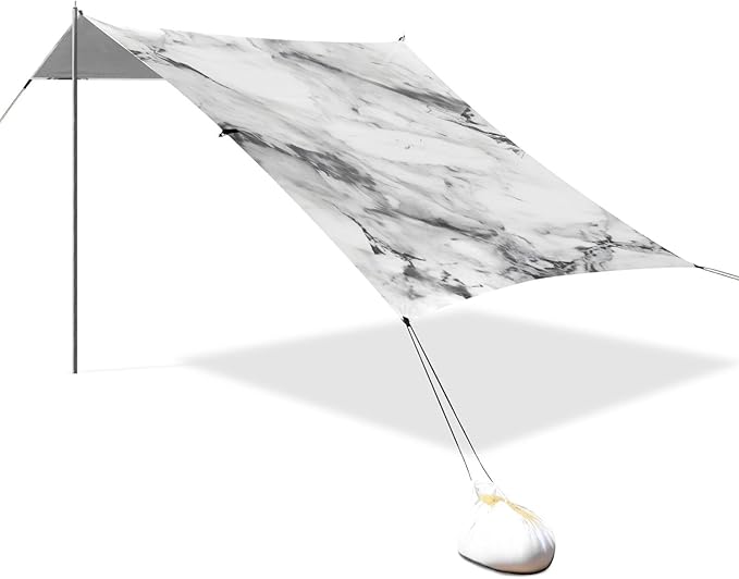 ALAZA White Marble Modern Beach Tent Sun Shelter UPF50+ Protection Beach Shade Canopy w/ 4 Sandbags for Outdoor Camping Fishing Backyard Fun Picnic 10x9 ft
