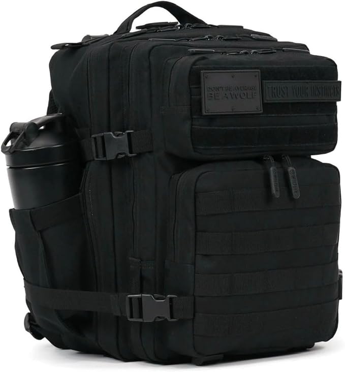 WOLFpak 25L Tactical Gym Backpack (Nightshade Edition) Durable 1000D Waterproof Oxford Material with MOLLE Webbing Laptop Pocket &amp Dual Cup Holders