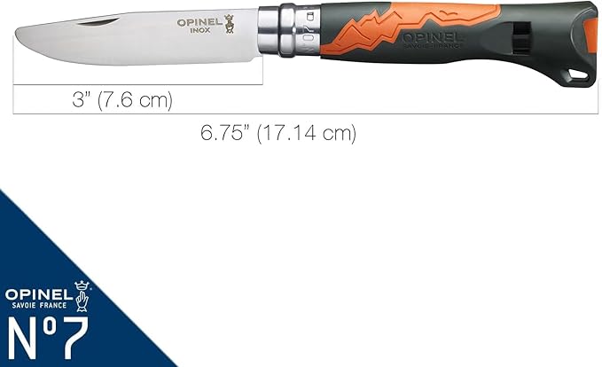 Opinel Outdoor Junior No. 07 Stainless Steel Folding Knife with Safety Rounded Tip Integrated Whistle Made in France