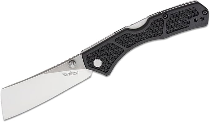 Kershaw Hatch Pocket Knife Black and Gray Design 3.15 Inch Steel Cleaver EDC with Manual Opening Reversible Deep Carry Everyday Carry Pocket Knife for Men and Women