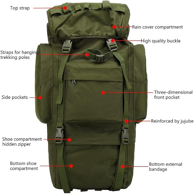 Tactical Backpack Military Molle Hiking 56-75L Hiking sports camouflage tactical outdoor hiking bag army green