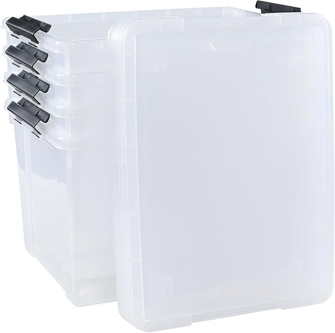 4-Pack 50 L Clear Plastic Storage Bin Large Clear Latch Box with Wheels