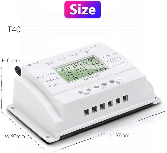 40A Solar Charge Controller 40 amp Solar Panel Regulator with Load Timer 12V 24V Auto with LCD Display USB 5V 1500mA and Usd for Control Landscape Lights and Water Features