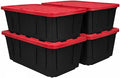 27 Gallon Large Storage Bin with Snap Lid Heavy Duty Plastic Storage Container Black and Red 4 Pack