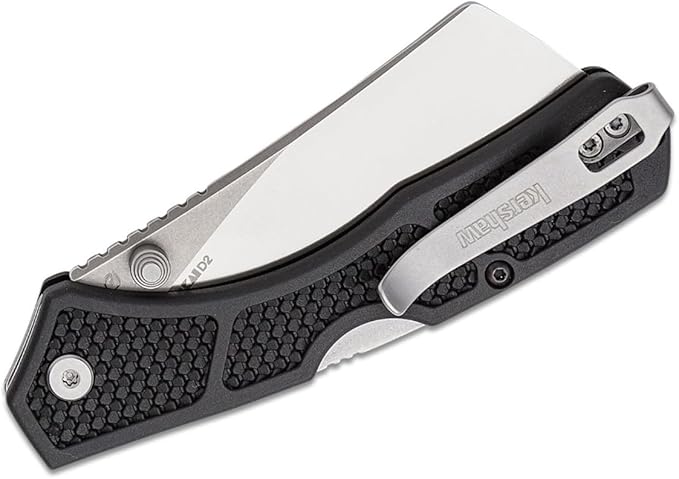 Kershaw Hatch Pocket Knife Black and Gray Design 3.15 Inch Steel Cleaver EDC with Manual Opening Reversible Deep Carry Everyday Carry Pocket Knife for Men and Women