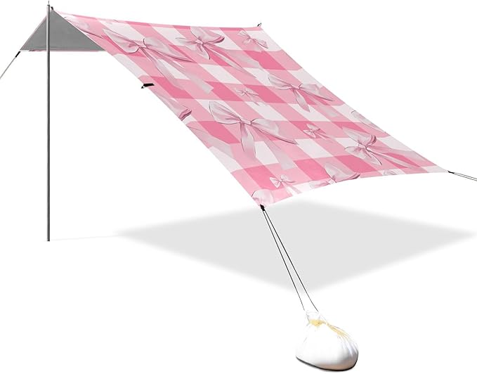 ALAZA Pink Bow Plaid Beach Tent Sun Shelter Portable Canopy Sunshade for Outdoor Camping Picnics Backyard Fun 10x9 ft