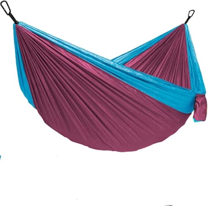 Double Camping Hammock Portable Indoor Outdoor Tree Hammock with 2 Hanging StrapsLightweight Nylon Parachute Hammocks for Backpacking Travel(Purplish Red/Blue)
