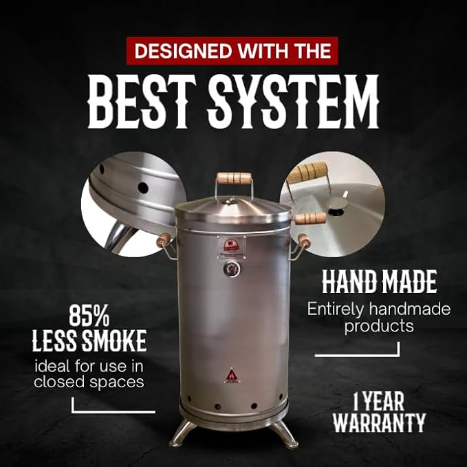 (30 Pound) 2-in-1 Smoker Barrel Vertical Grill - Premium 304 Stainless Steel - Barril Charcoal BBQ Thermometer &amp Ventilation - Cooking Accessories Meat Kit - Portable Outdoor Camping - QUE ASADOR